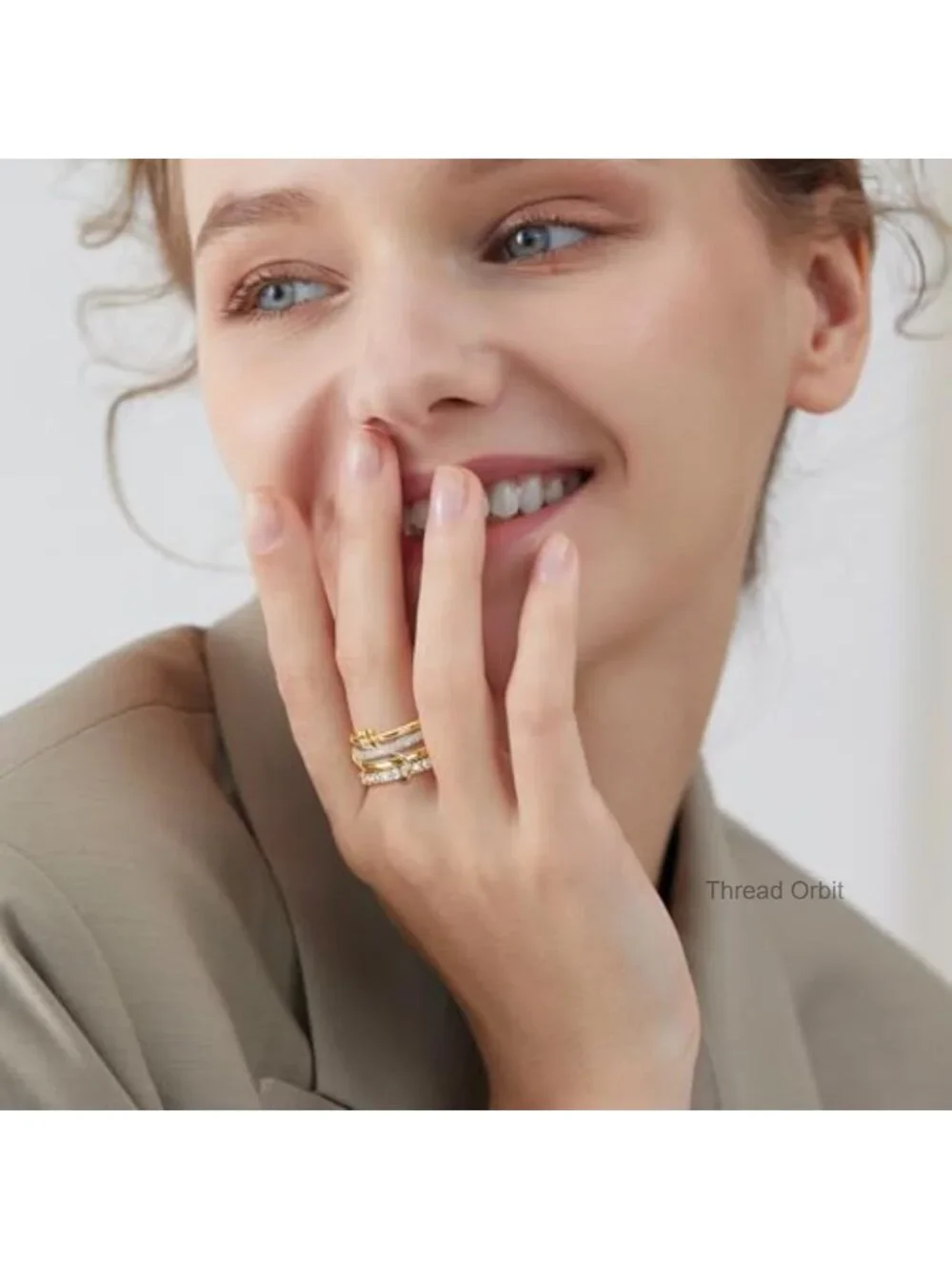 18K Gold-Plated Interlocking Ring Set for Women Non Tarnish CZ Band